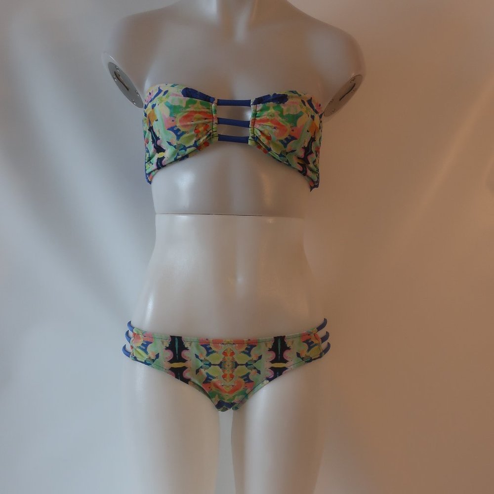 Womens Milly Cabana Blue, Multi 2pc Bandeau Swim Bikini Sz M *